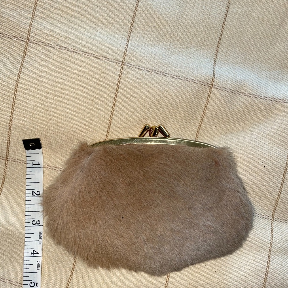 Tan Mini clutch, Real fur.